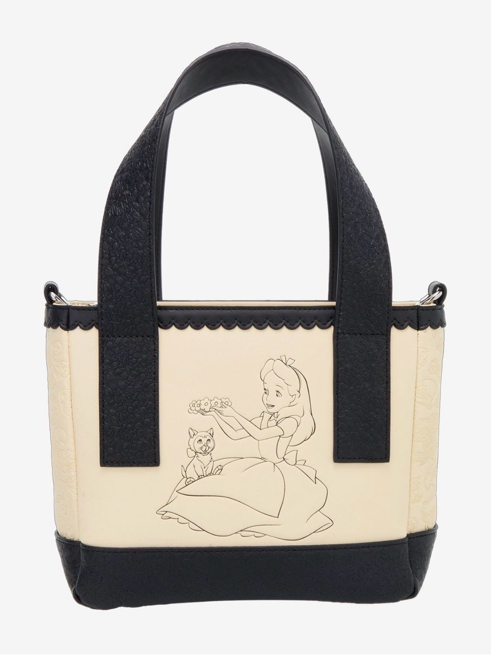 New Loungefly Disney Alice In Wonderland Black & White Floral Crossbody Tote Bag